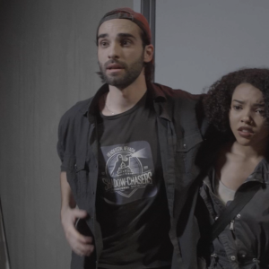 Paranormal investigators Jason (Brenden Fehlig) and Charlie  (Trinity Swearington)